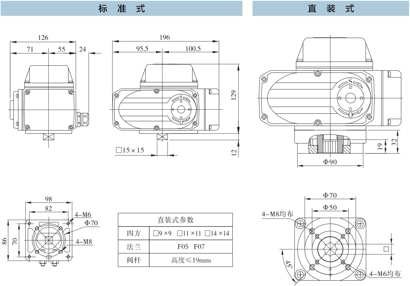 Huayi Electric Actuator DCL-10 Mounting Dimensions