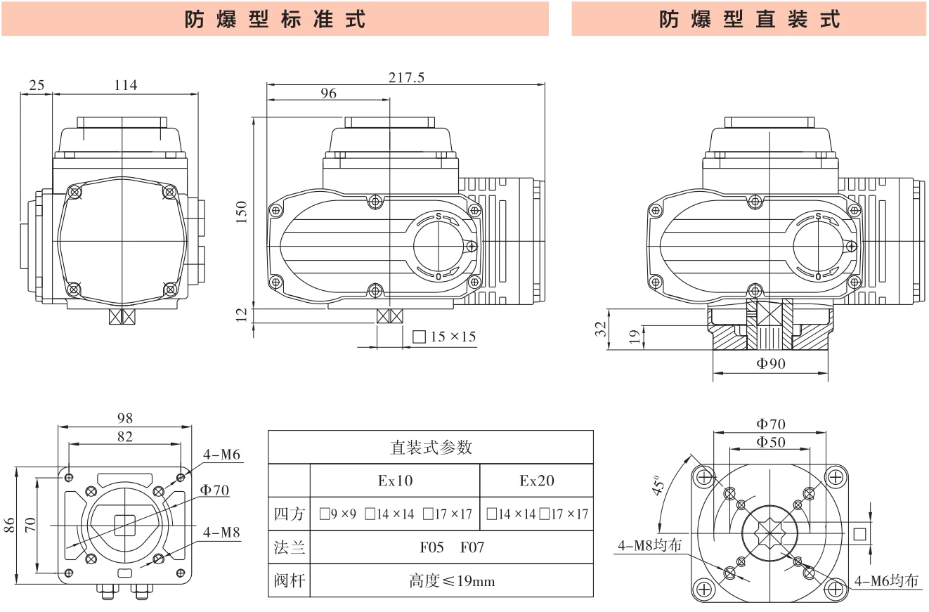 Huayi Exd II CT4Gb Actuator DCL-Ex10 DCL-Ex20 Mounting Dimension